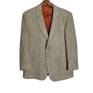 Bonaire Single Breasted Herringbone Sport Coat Blazer Jacket Oatmeal Tan Medium